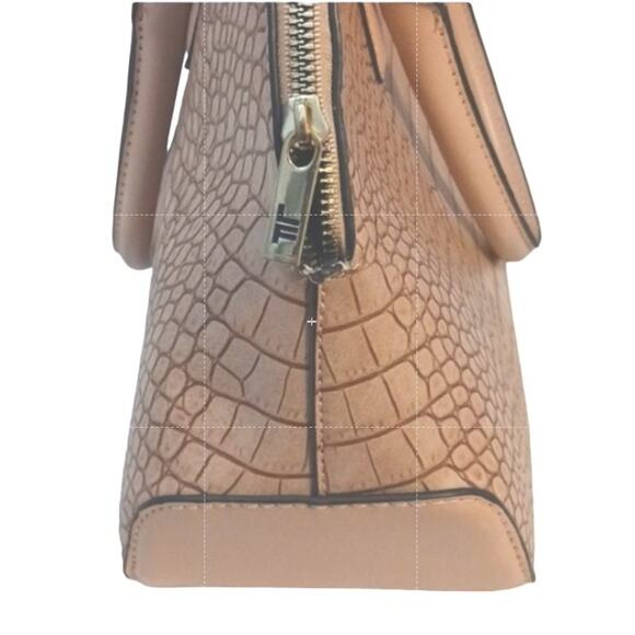 London Fog Handbag 11" NUDE Beige Croc Embossed Vegan Leather Preppy Elegant - Picture 4 of 13